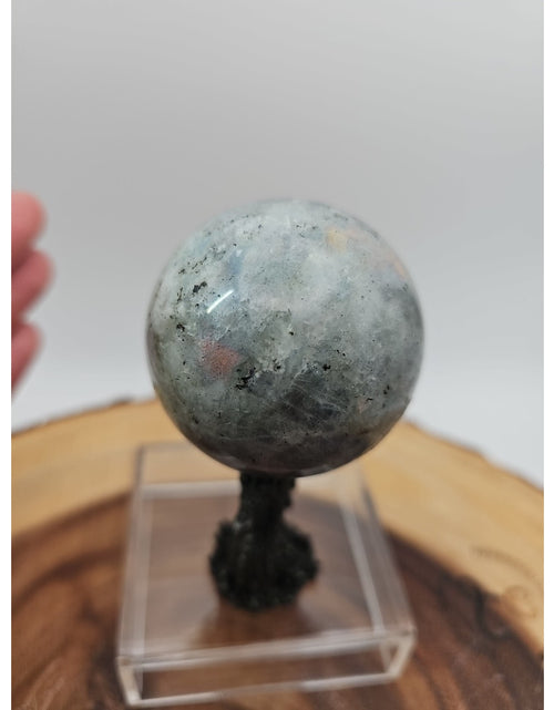 Load image into Gallery viewer, Rainbow Labradorite Sphere .45lb 53mm W/Dragon Stand
