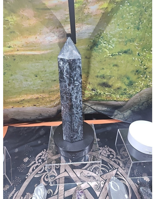 Load image into Gallery viewer, 6lbs 13in Tall Arfvedsonite Garnet Blue Flashes Crystal Point
