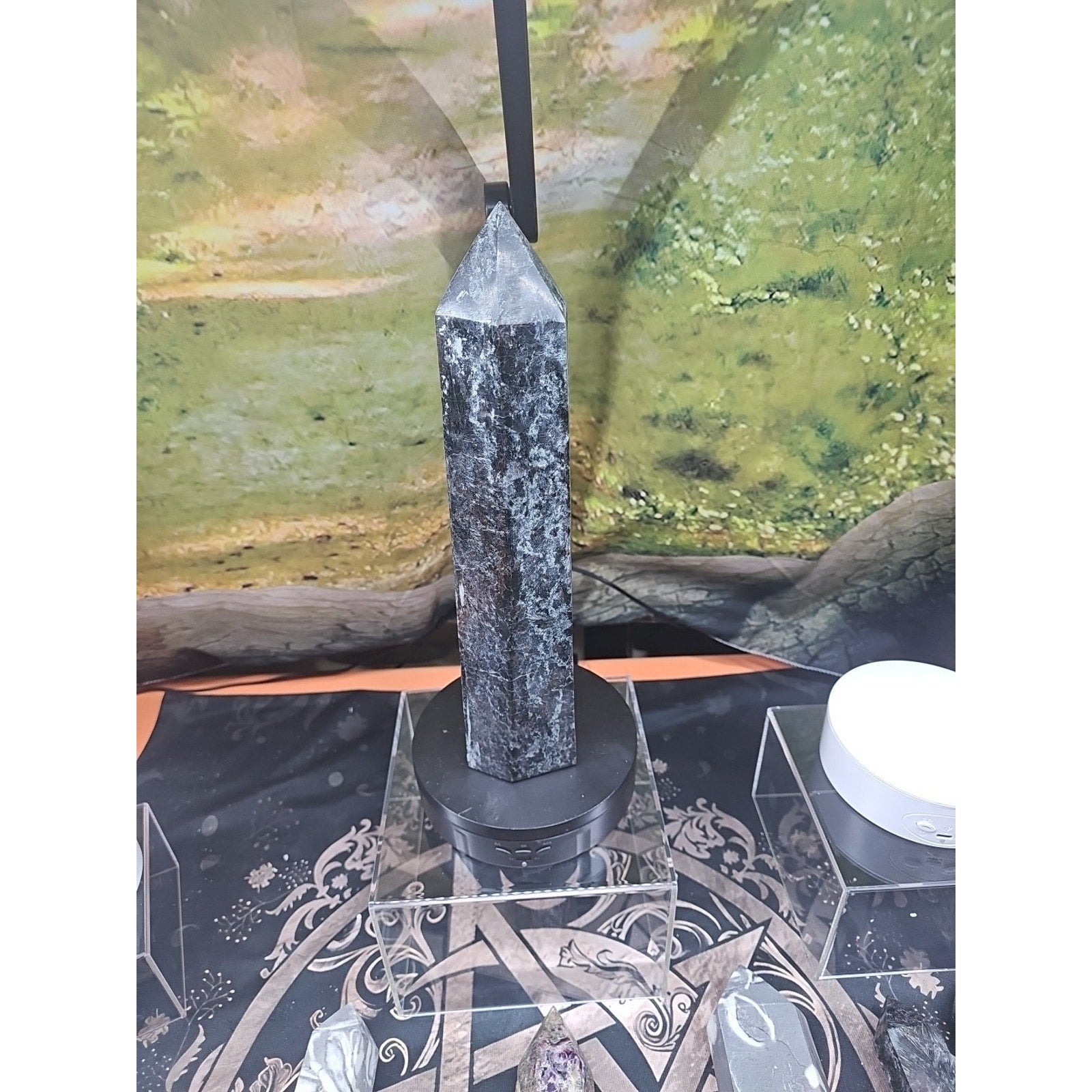 6lbs 13in Tall Arfvedsonite Garnet Blue Flashes Crystal Point