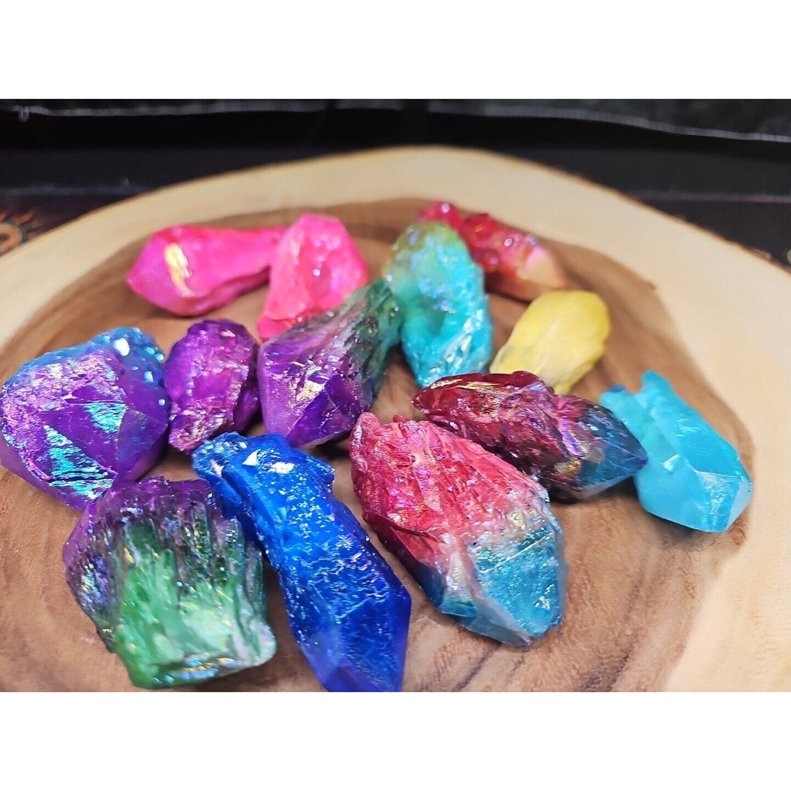 1.80LB 13Pcs Rainbow Aqua Aura Quartz Crystal Cluster Points Titanium Coating