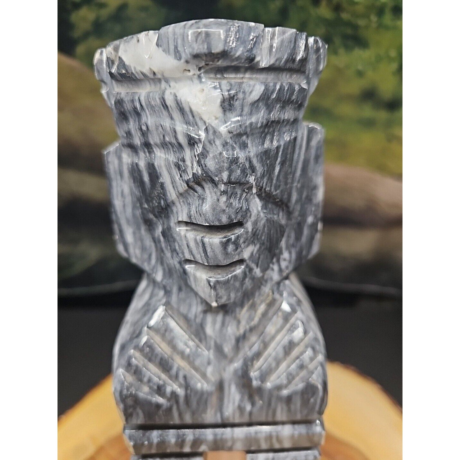 Carved Onyx Stone Aztec Mayan Tiki Sculpture 7in Tall 4lbs