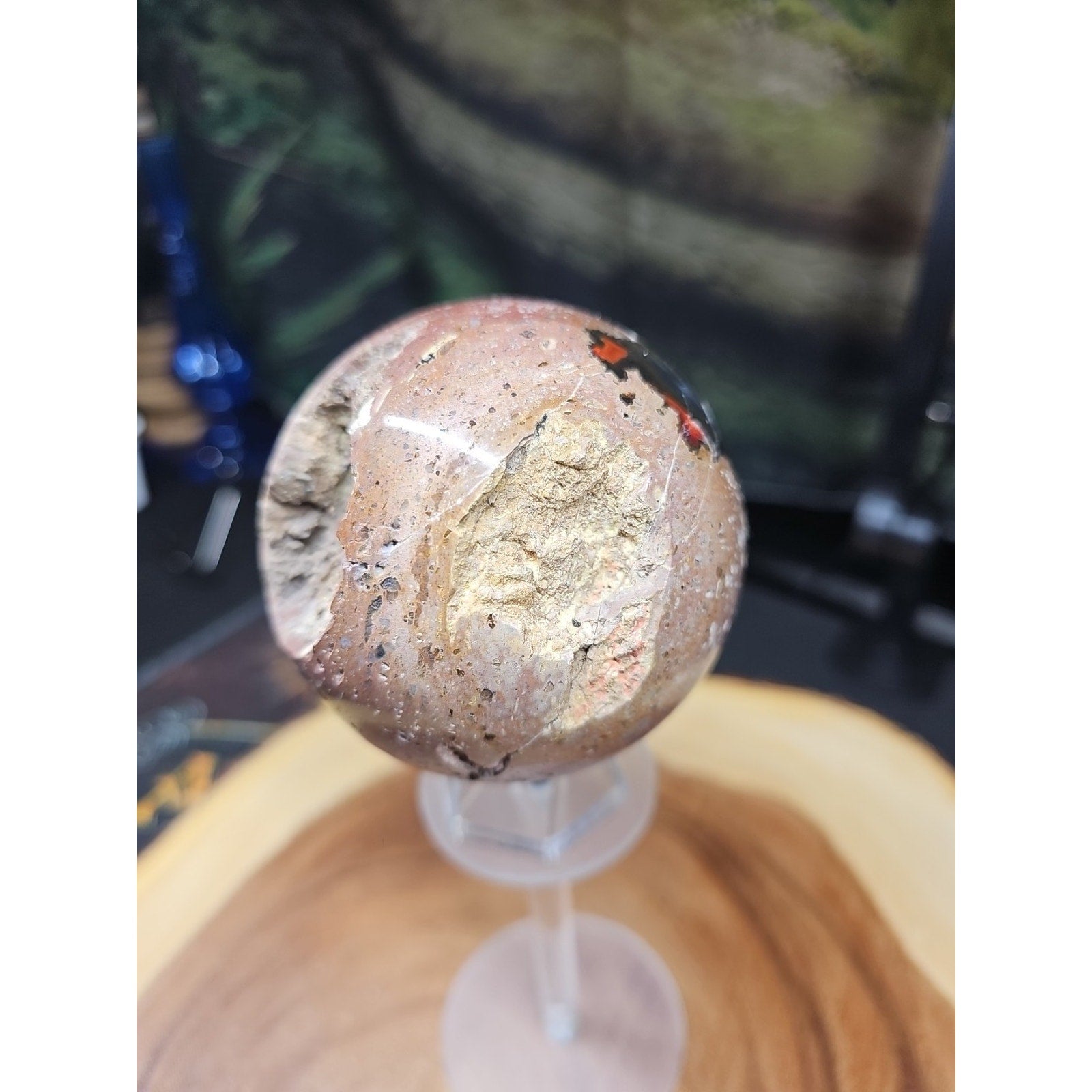 1.17LB Natural Vesuvianite Agate Carnelian Crystal Geode Sphere Ball Healing