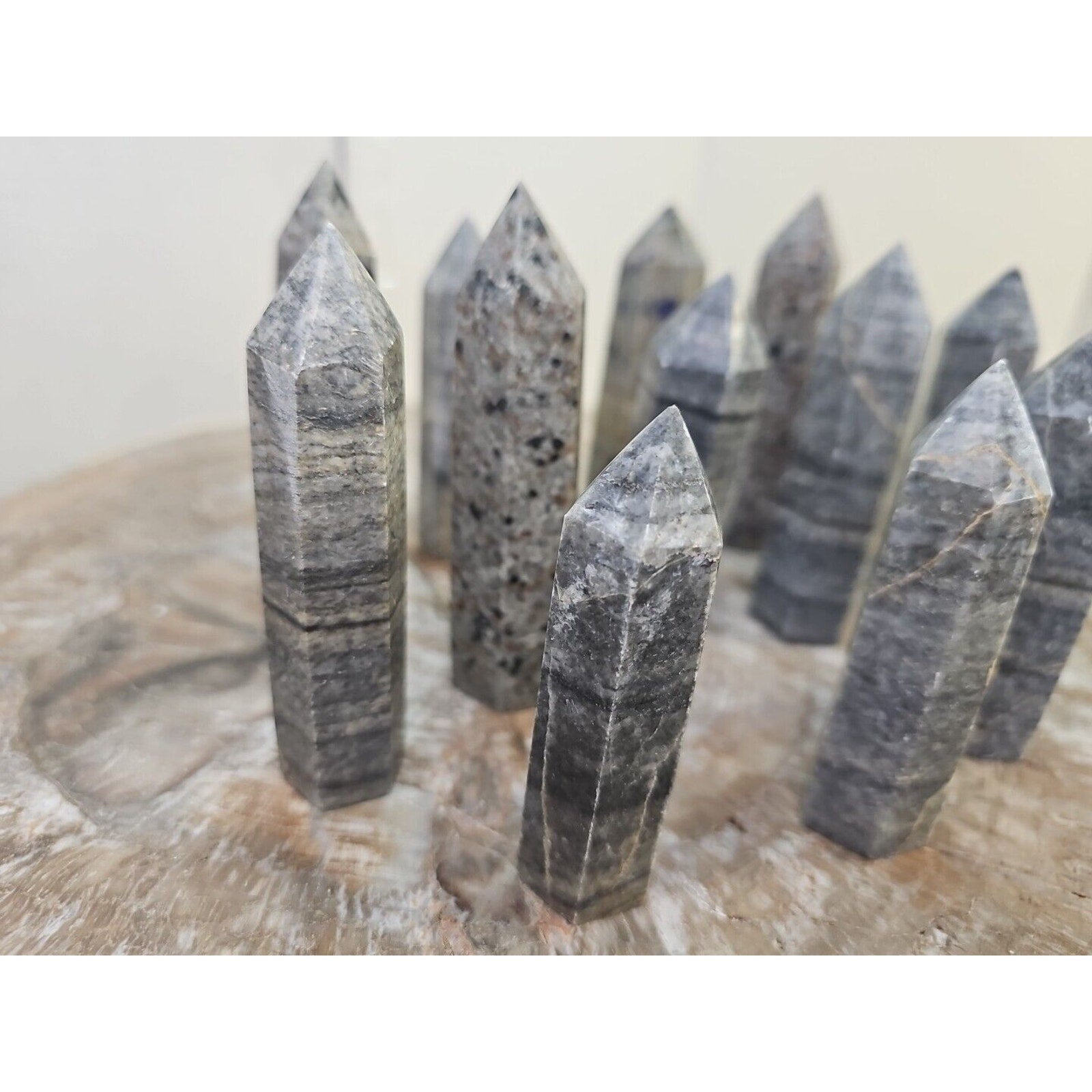 2.41LB 12Pcs A Set Of Natural Quartz Crystal Jasper Point Tower Polished Healing