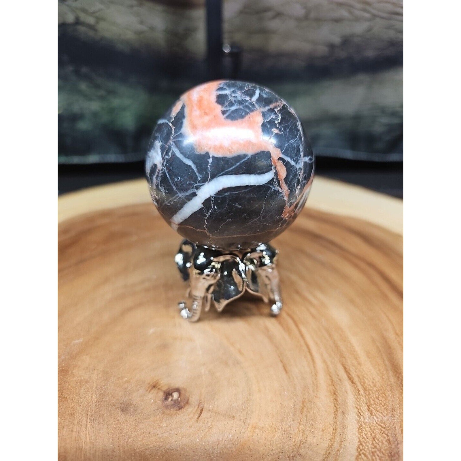 Ocean Jasper Sphere .75lbs 58mm. W/ Elephant Stand