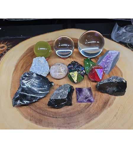 Mix Crystal Lot 2 Glass Sphere, Selenite, Obsidian, Amethyst, Agate,titanium