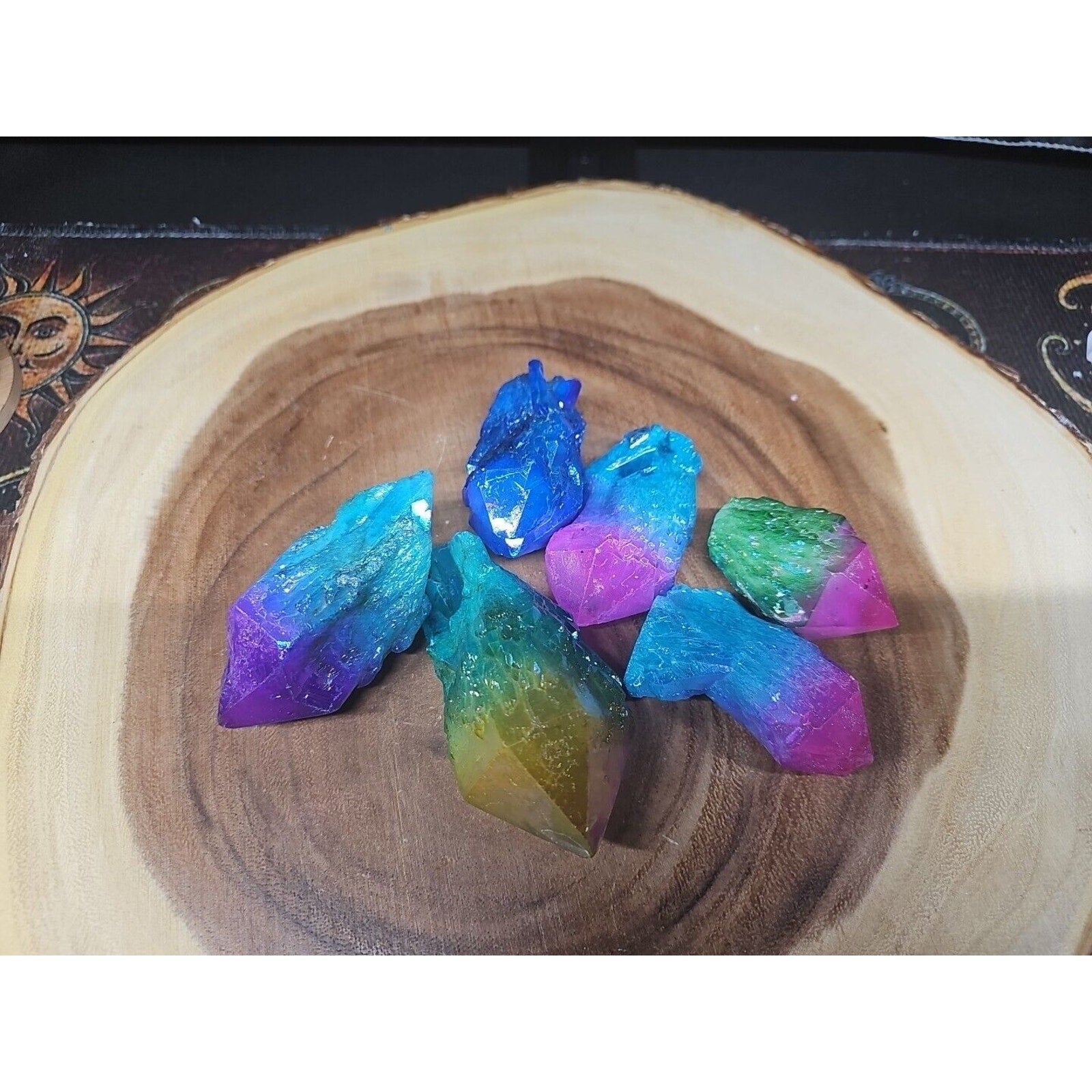6Pcs 1.41lbs Rainbow Aqua Aura Quartz Crystal Points Titanium Coating B2