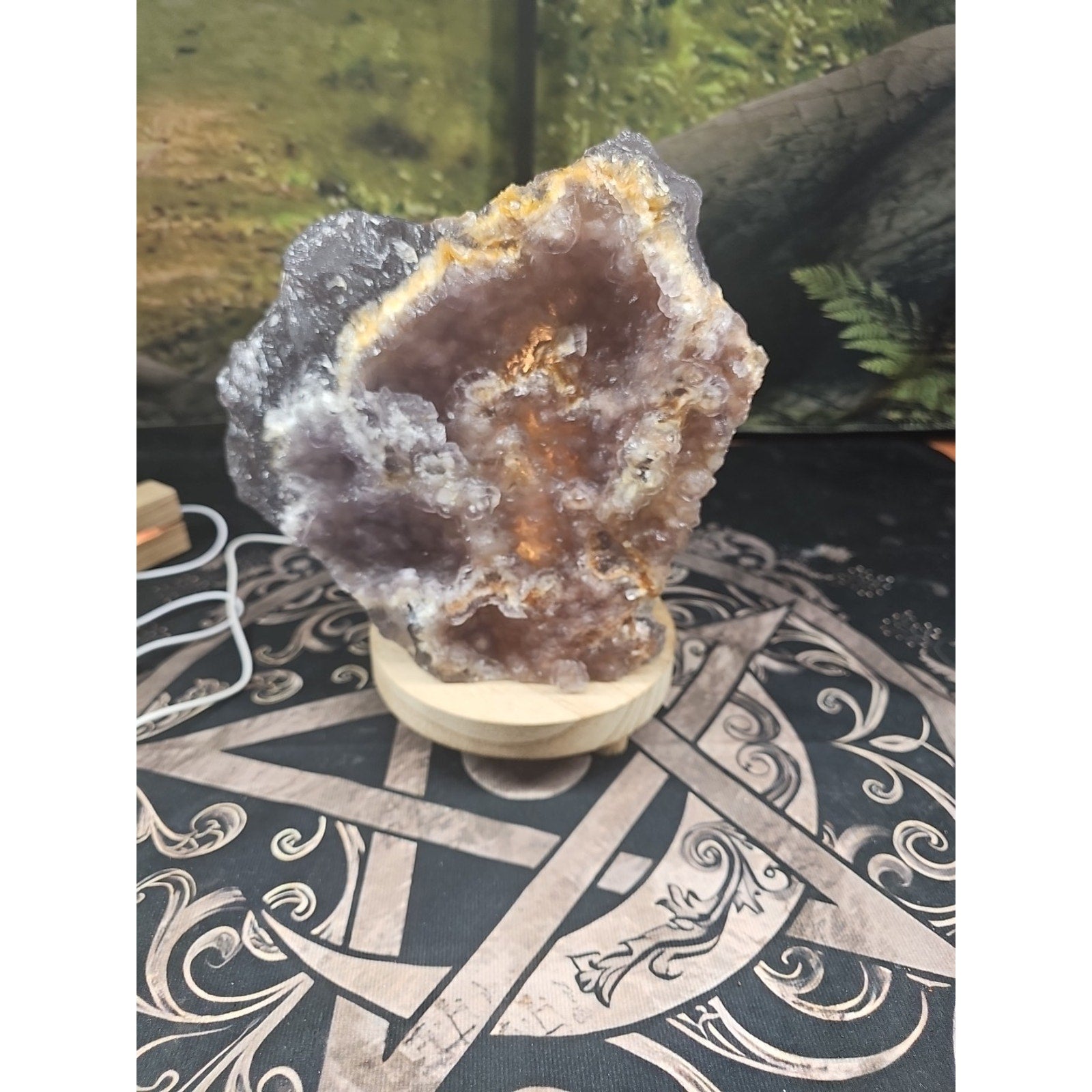 11.9LB Natural fluorite quartz crystal Cluster specimen W/led Back Light Stand