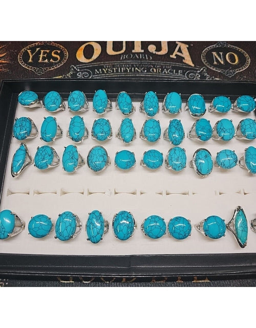 Load image into Gallery viewer, Wholesale Stone Ring Lot 40pcs W/ Box Multiple sizes Turquoise pattern
