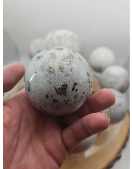 Load image into Gallery viewer, 1 Each Natural Golden Pyrite &amp; Jasper Crystal Sphere Ball Polished 55mm +

