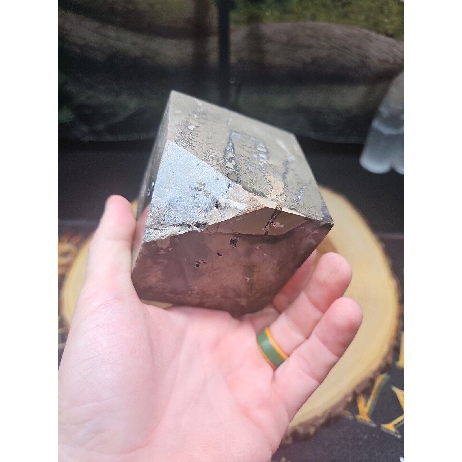 2.41LB 1Pcs Natural Ocean Jasper Onyx Quartz Crystal Geode Square Heptahedron