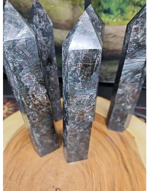 Load image into Gallery viewer, 1ea Arfvedsonite Garnet Blue Flashes Crystal Point Tower Polished 1.5- 1.90lbs
