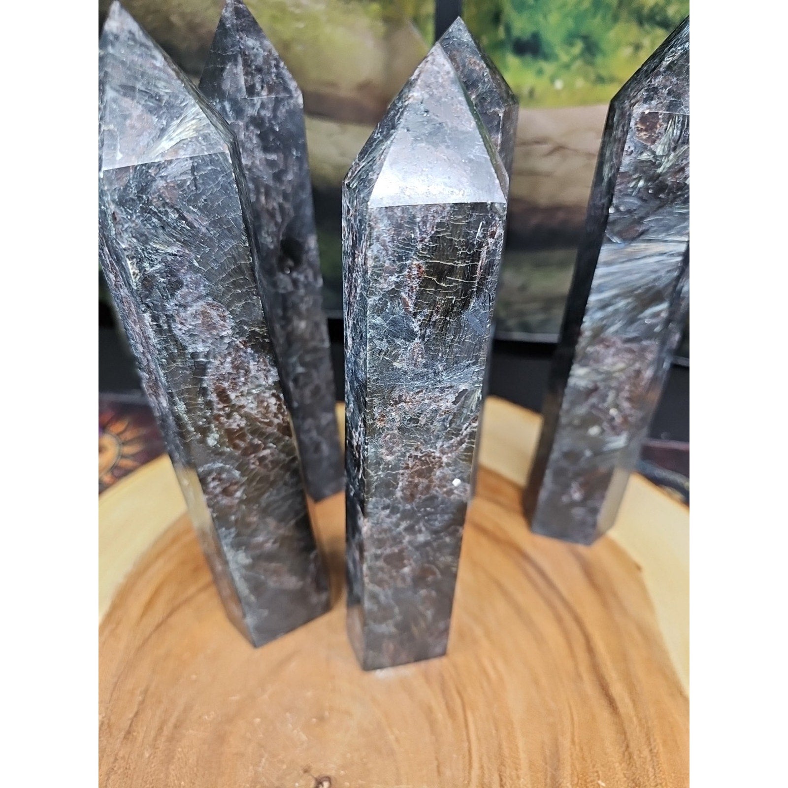 1ea Arfvedsonite Garnet Blue Flashes Crystal Point Tower Polished 1.5- 1.90lbs