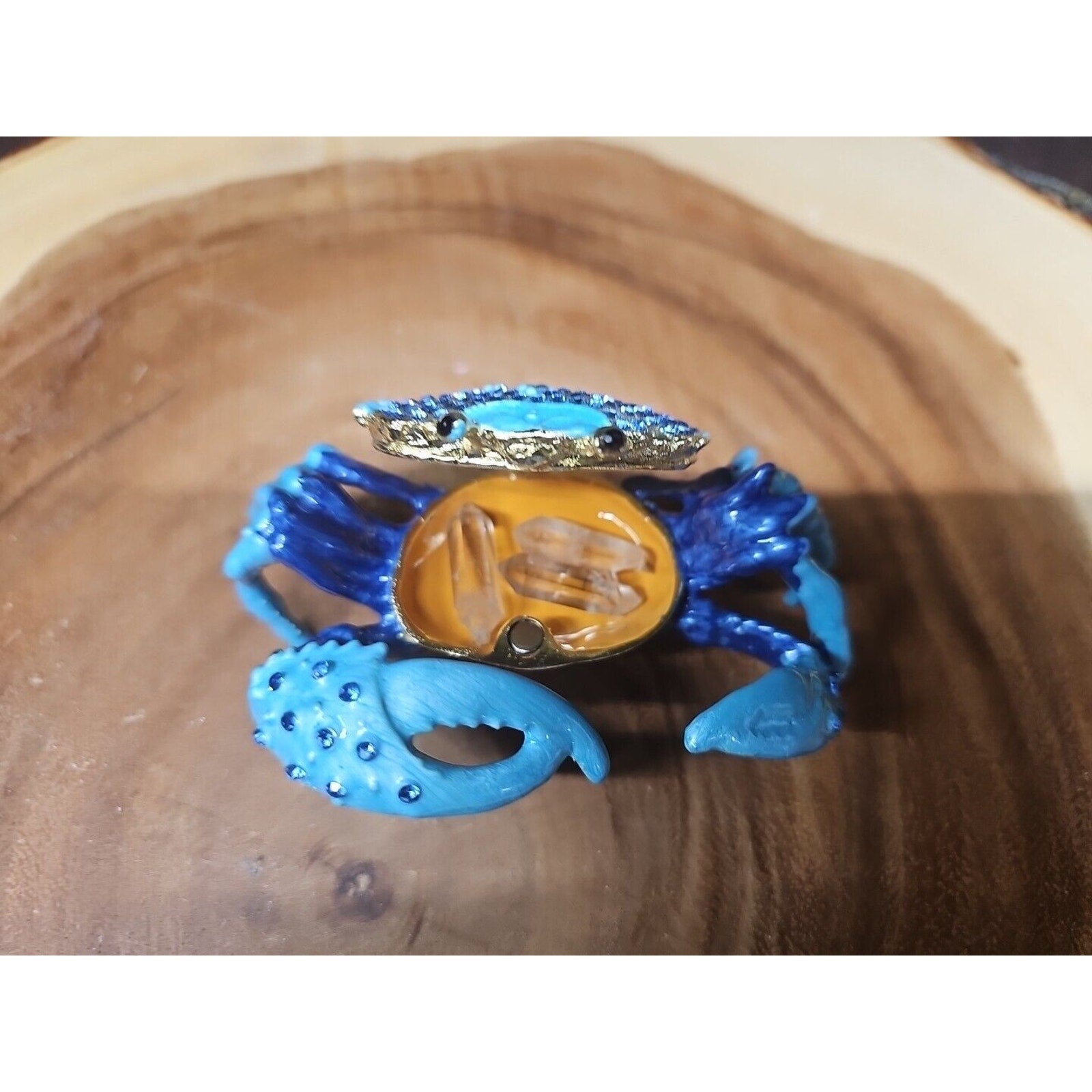Crab Trinket Box W/3 Herkimer Diamonds Covered In Gemstones