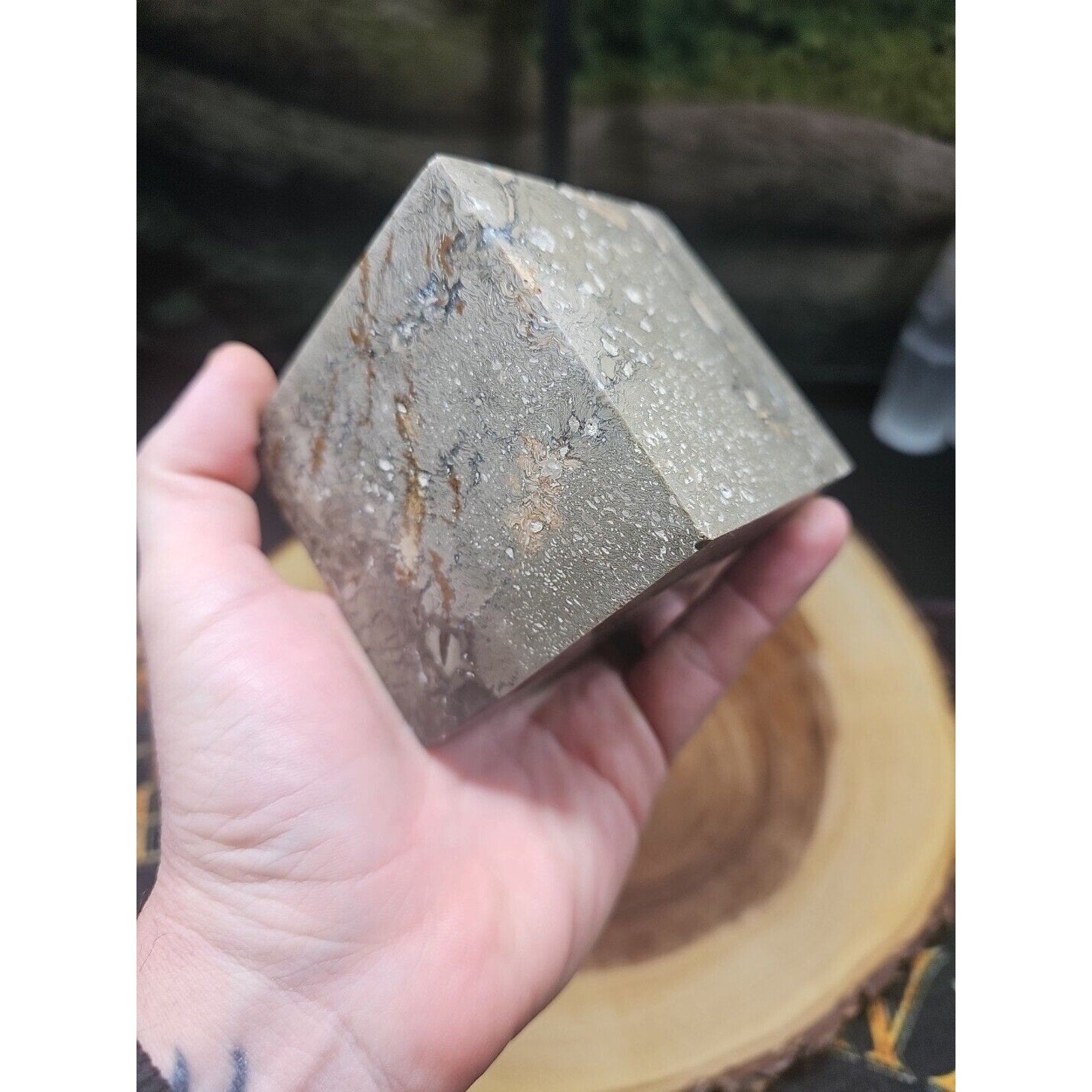 2.41LB 1Pcs Natural Ocean Jasper Onyx Quartz Crystal Geode Square Heptahedron
