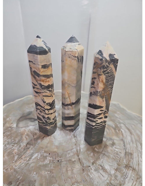 Load image into Gallery viewer, 3.47LB 3Pcs Natural Zebra Rock Jasper Crystal Point Tower Healing Sinkiang
