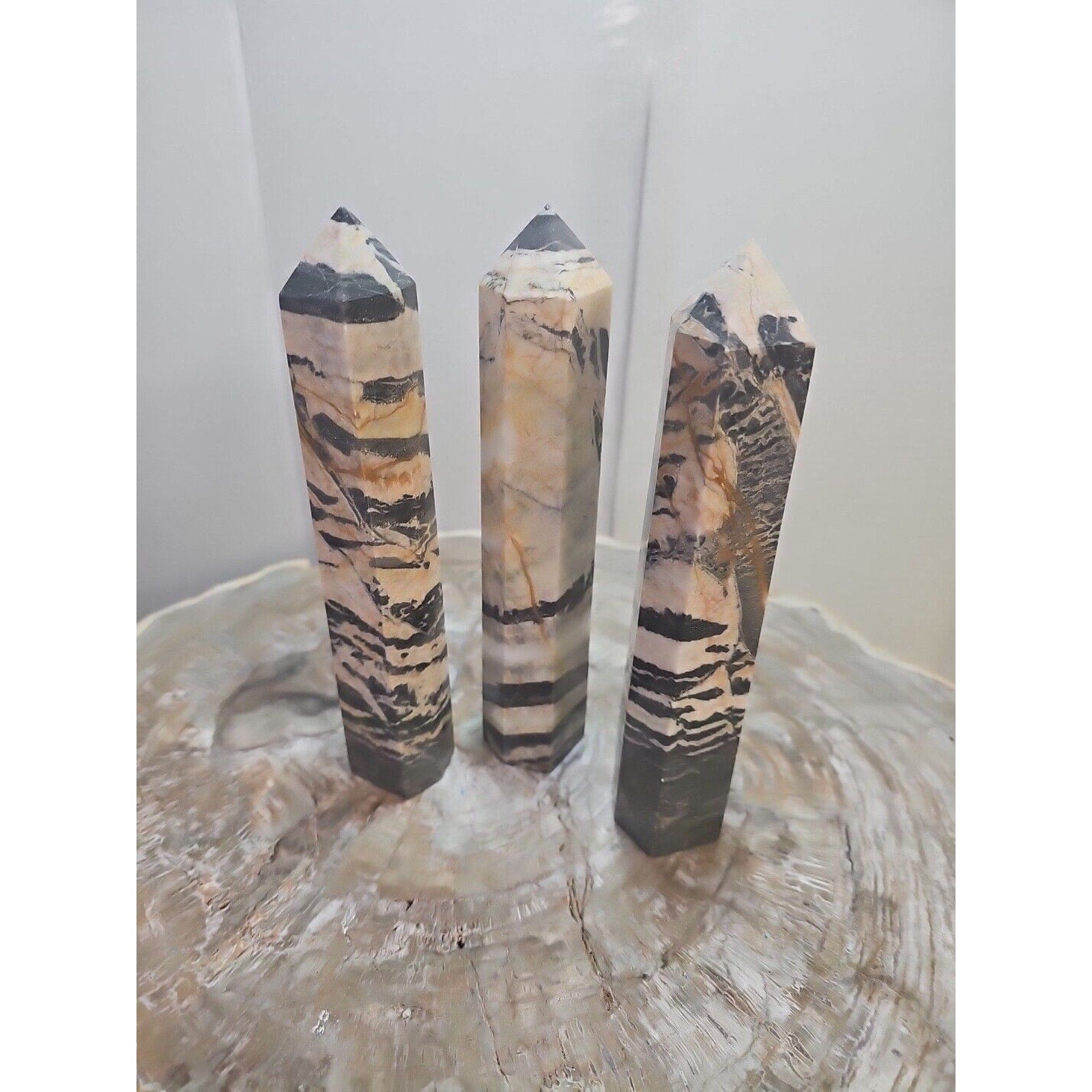 3.47LB 3Pcs Natural Zebra Rock Jasper Crystal Point Tower Healing Sinkiang