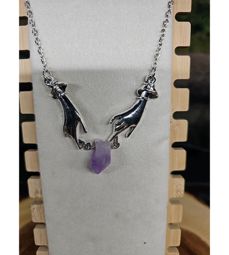 Amethyst Crystal Necklace 16in Stainless Steel