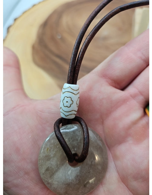 Load image into Gallery viewer, Quartz Lucky Pendant Leather Cord

