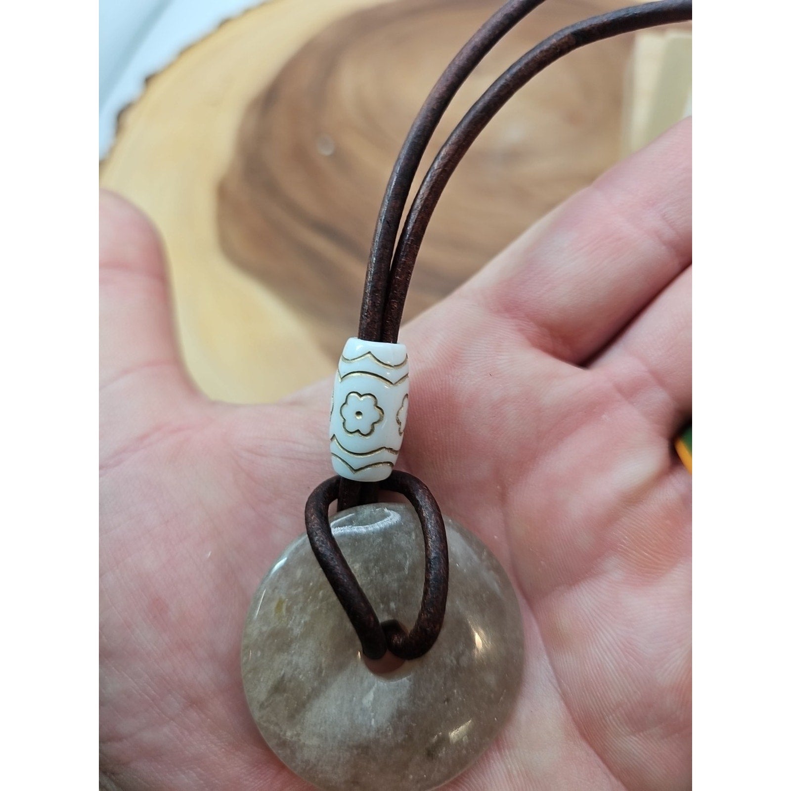 Quartz Lucky Pendant Leather Cord