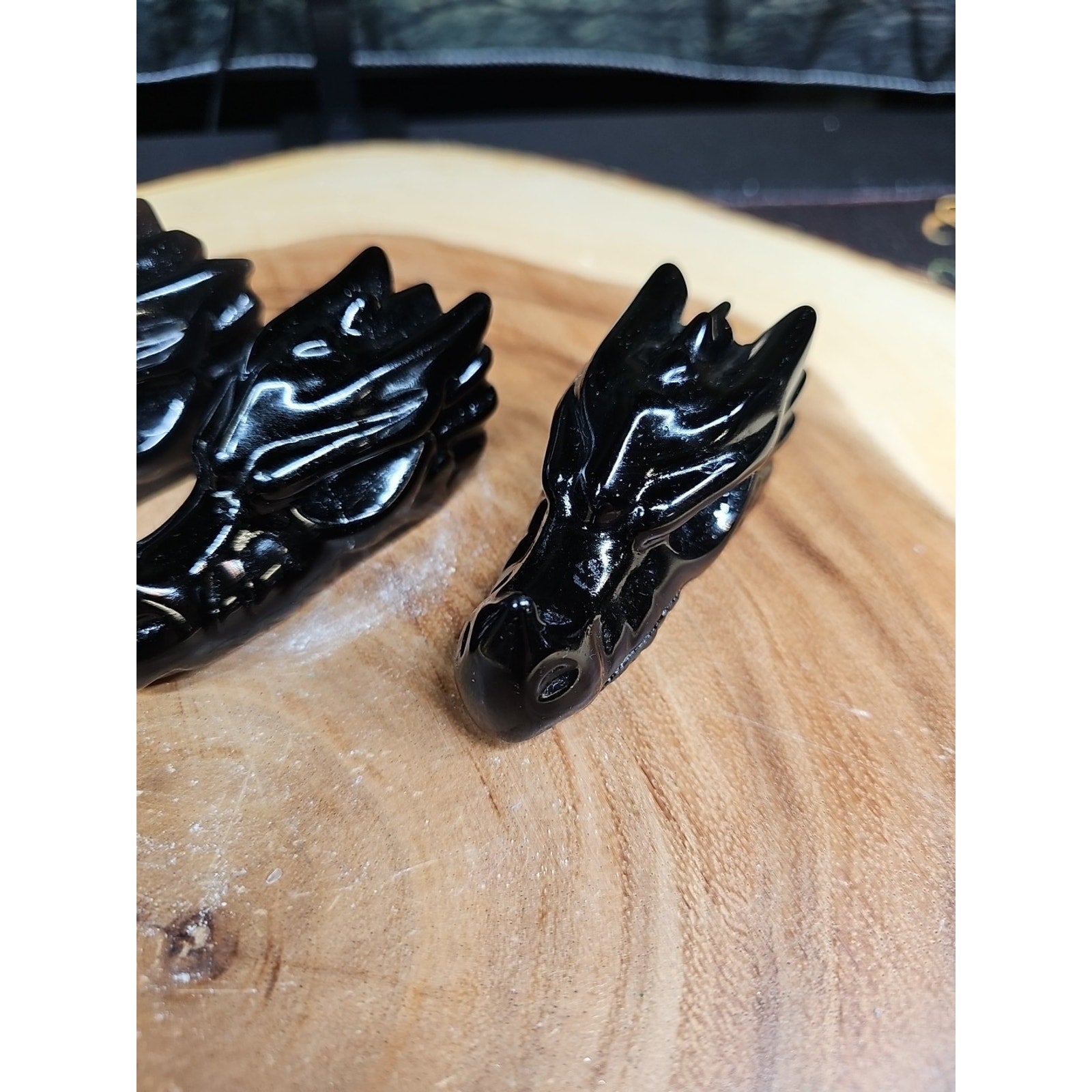 1 Each Natural Black Obsidian Quartz Crystal Dragon Head Carving 102grams 7-8cm