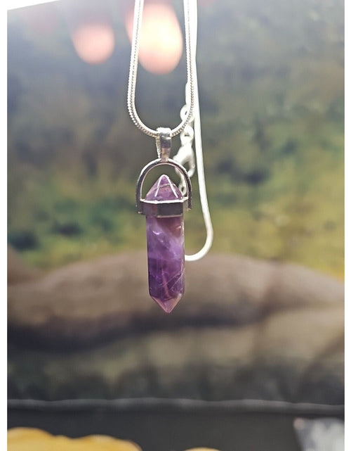 Load image into Gallery viewer, Amethyst Crystal Necklace 16in Silver Chain
