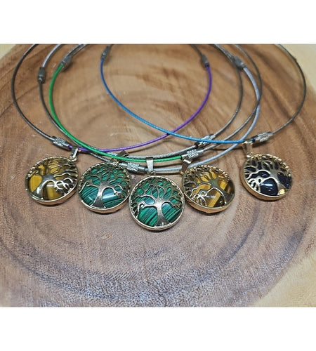 Natural stone 16in pendant necklace, stainless steel 5pc Wholesale lot