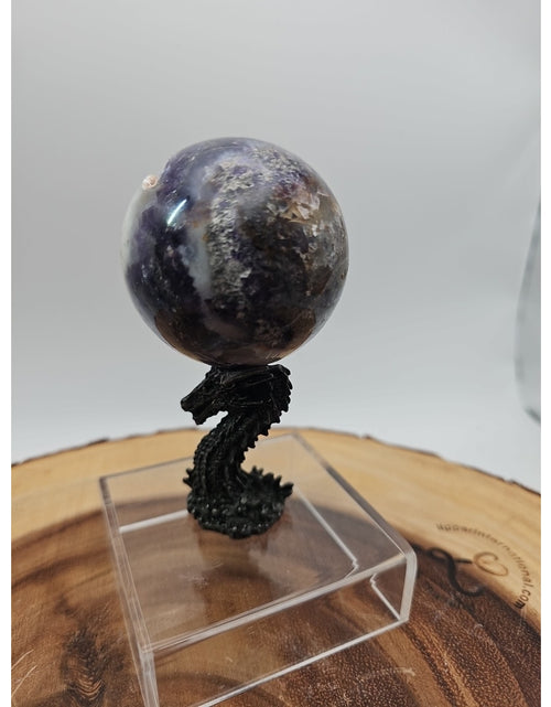 Load image into Gallery viewer, Rainbow Labradorite Sphere .45lb 53mm W/Dragon Stand
