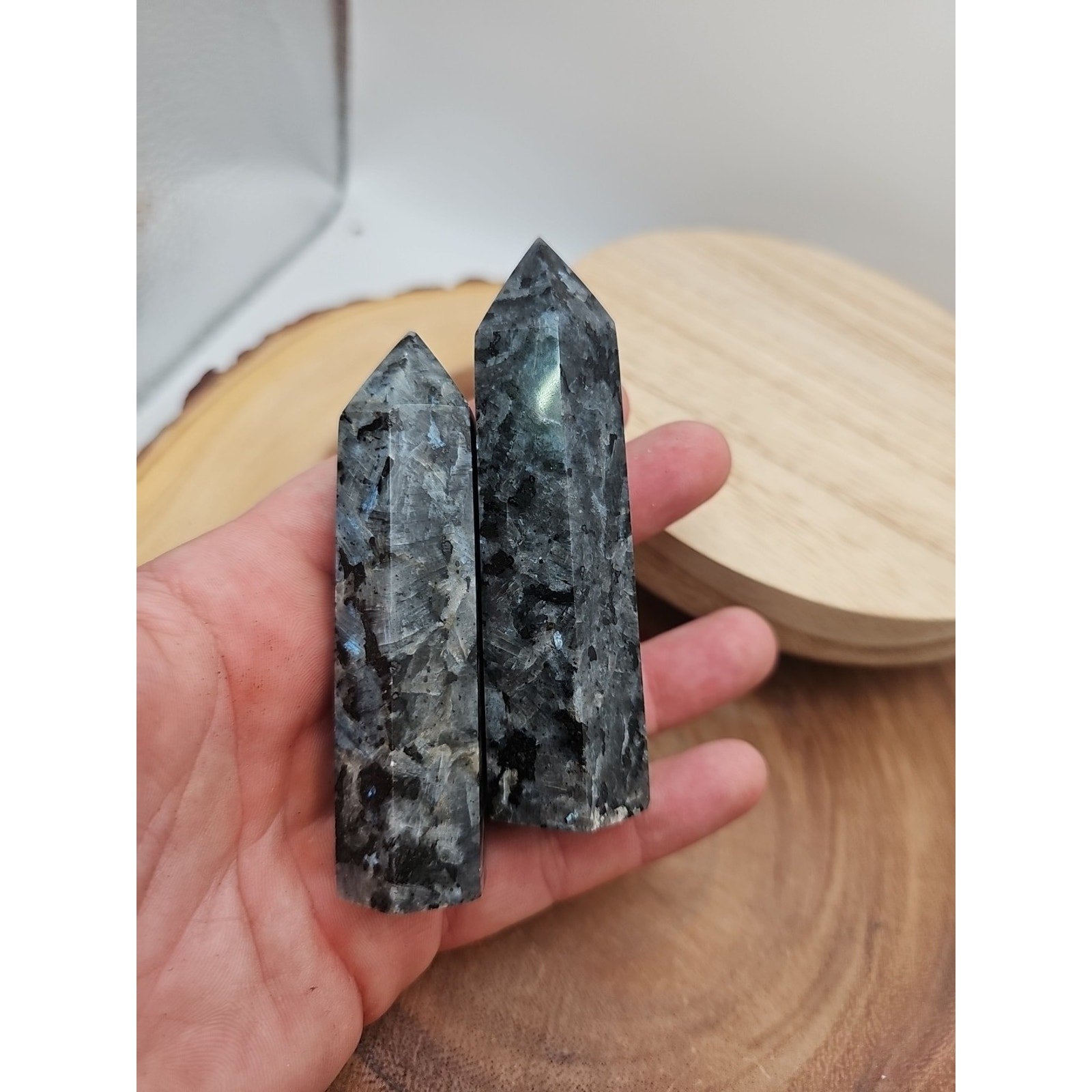 1 Pair Larvikite Tower .42lb 3.5in Tall