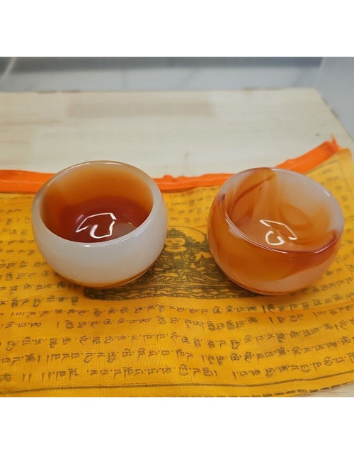 Load image into Gallery viewer, 2Pcs Manmade Art Agate Carnelian Quartz Crystal Tea Cup Carving Healing
