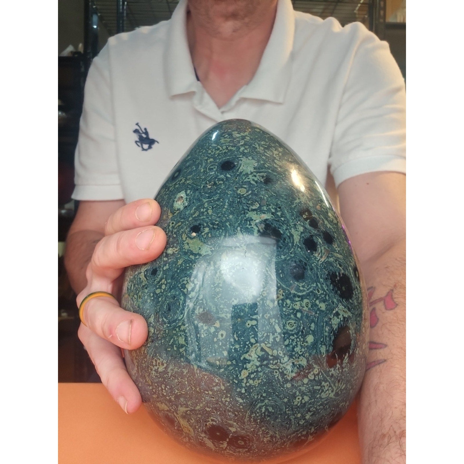 15.2LB Natural Kambaba Jasper Quartz Crystal With Jade Ring Stand