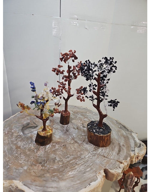 Load image into Gallery viewer, 3 Pcs 300 Carnelian+Amethyst+Crystal Gemstones Golden Branches Bonsai Tree
