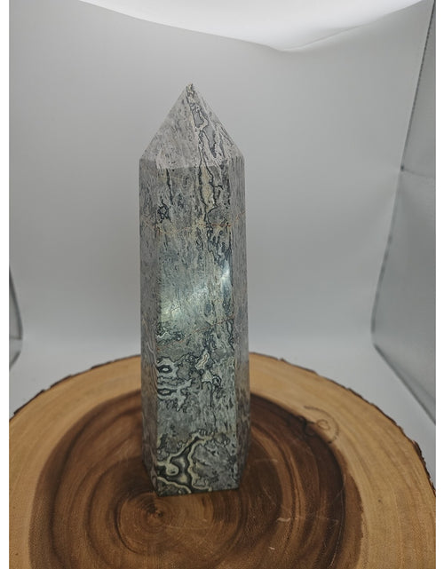 Load image into Gallery viewer, 3.81LB 1Pcs Natural Gray Crazy Lace Jasper Crystal Point Tower Healing
