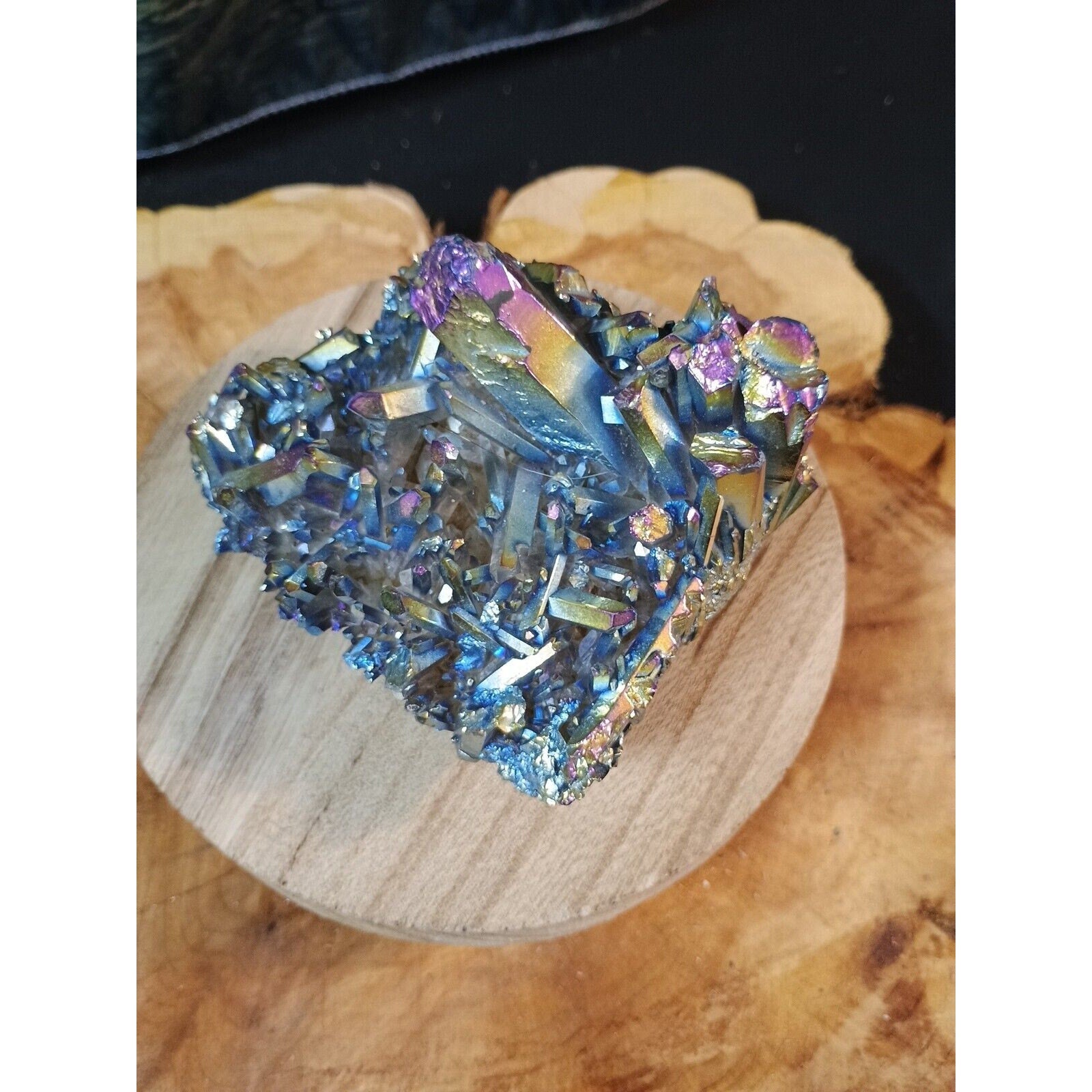 0.68lb Rainbow Aqua Aura Quartz Crystal Cluster Points Titanium Coating