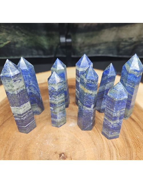 Load image into Gallery viewer, 1 Each Natural Blue Lapis Lazuli &amp; Pyrite Crystal Point Tower Brazil Rare
