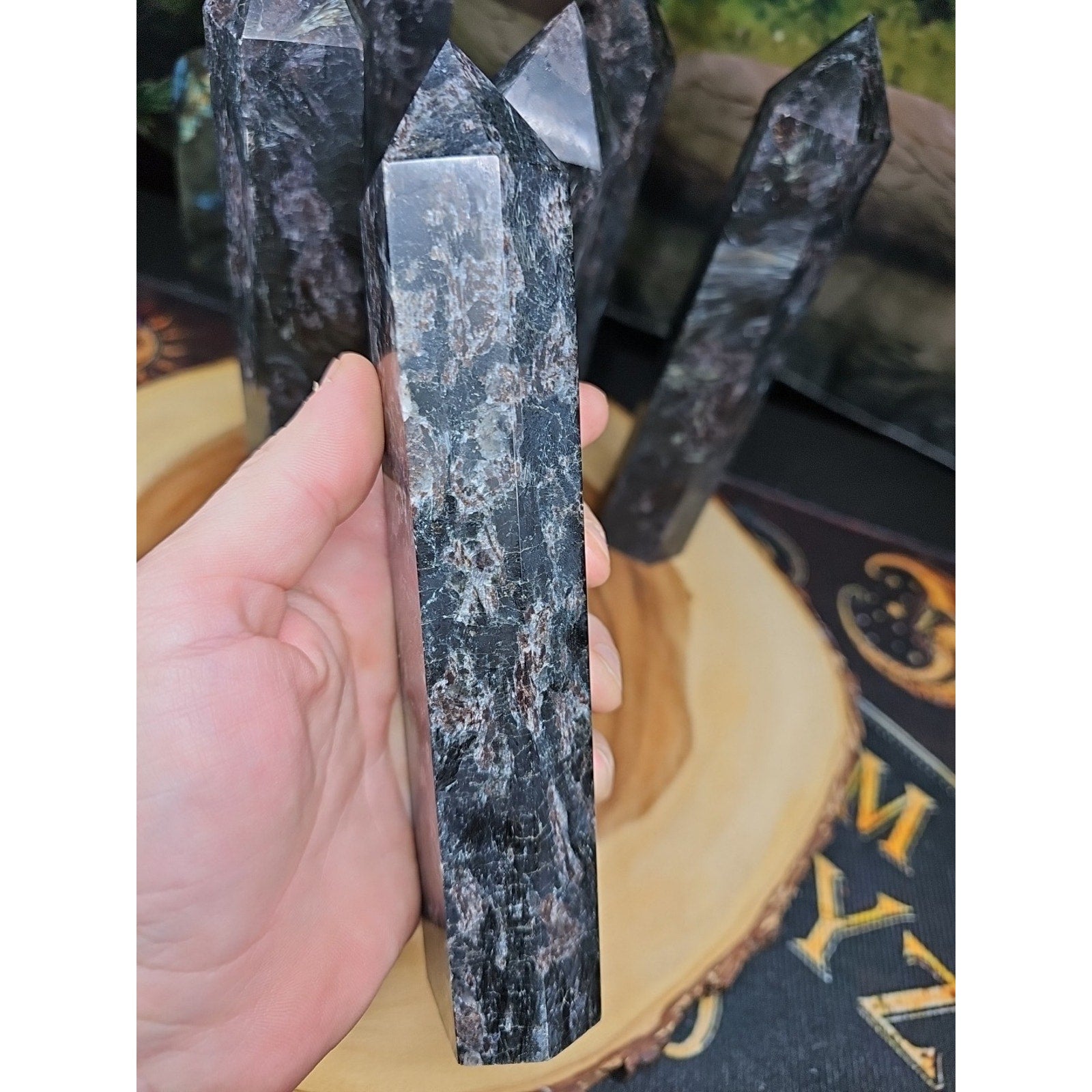 1ea Arfvedsonite Garnet Blue Flashes Crystal Point Tower Polished 1.5- 1.90lbs