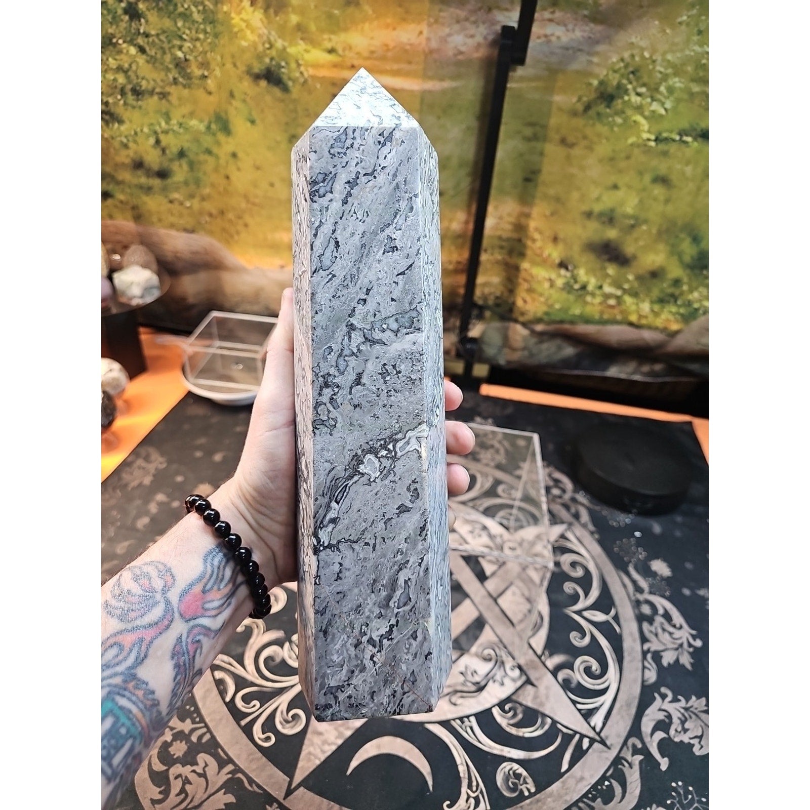 7.05lb 12in Tall Crazy Lace Jasper Crystal Point Tower Healing