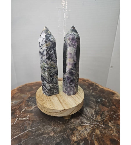 2Pcs Natural Purple Fluorite Quartz Crystal Point Tower Polished