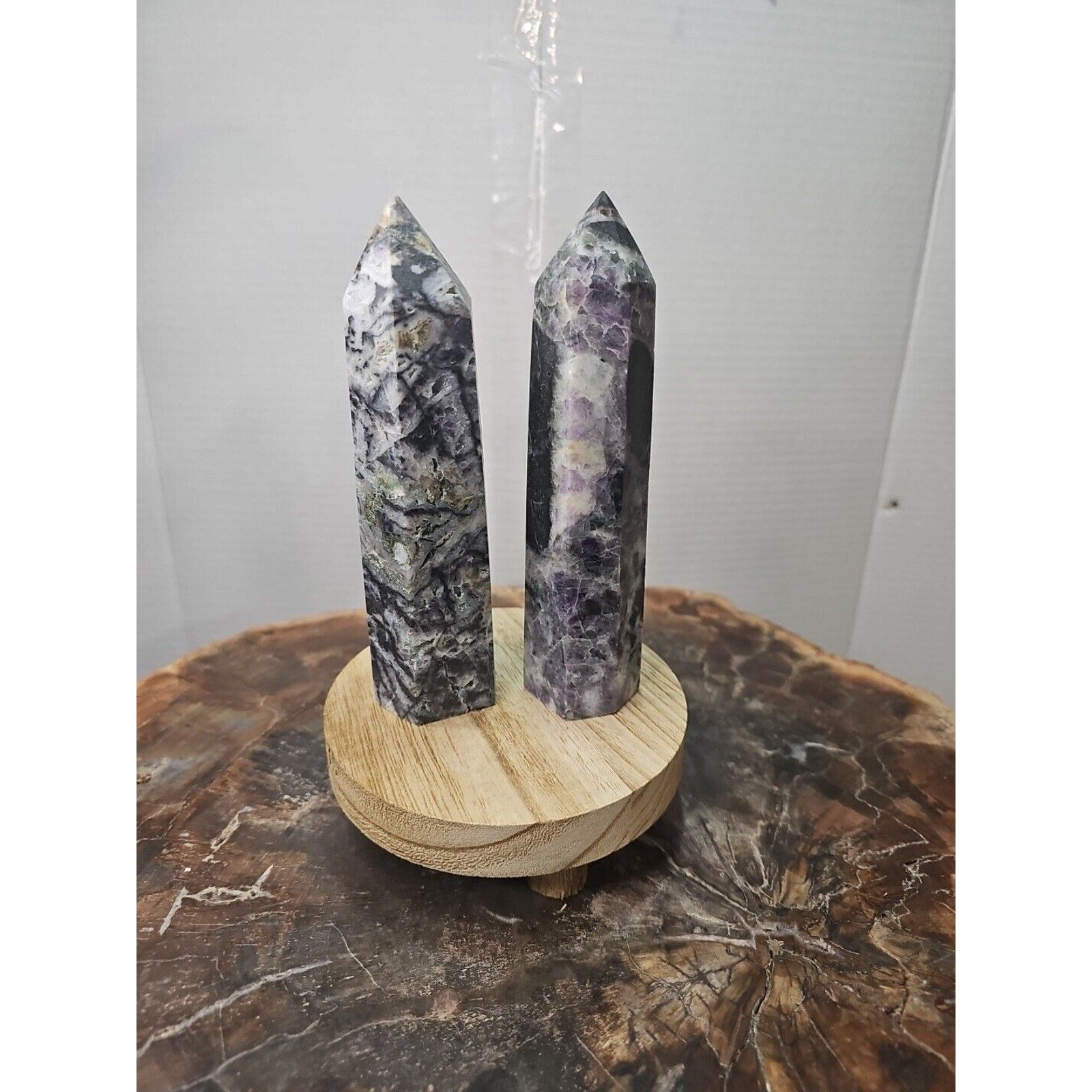 2Pcs Natural Purple Fluorite Quartz Crystal Point Tower Polished