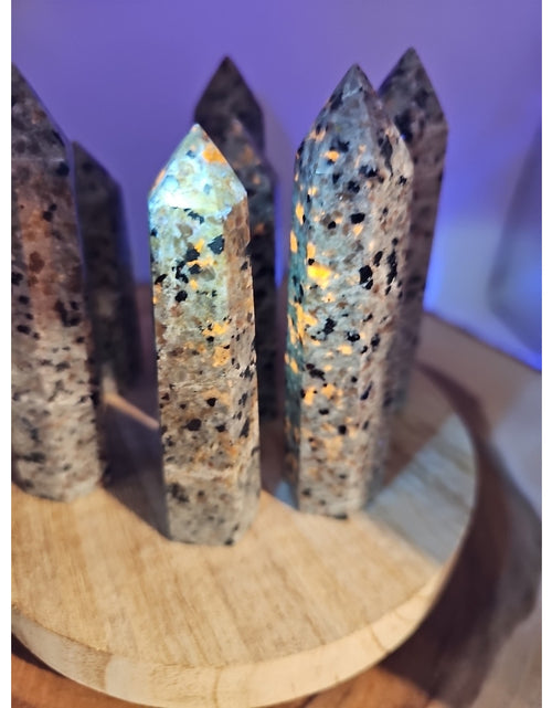 Load image into Gallery viewer, Yooperlite stone Tower UV Reactive 4in Tall Avg 98grams Avg 1 Each
