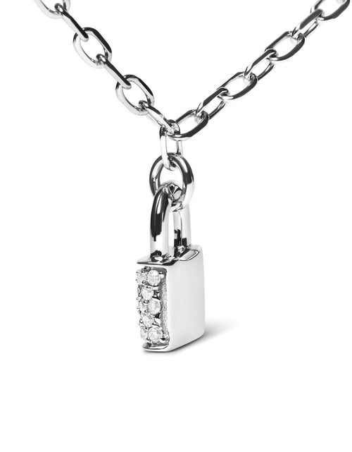 Load image into Gallery viewer, .925 Sterling Silver 1/4 Cttw Diamond Lock Pendant Necklace with Paperclip Chain (H-I Color, SI2-I1 Clarity)
