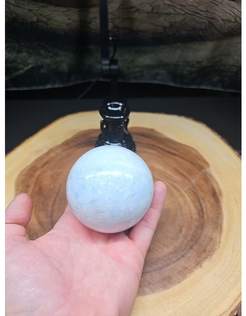 Load image into Gallery viewer, 1.29lbs Baby Blue Celestite Quartz Crystal Sphere W/Stand 74mm
