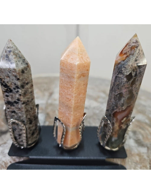 Load image into Gallery viewer, 313g 3Pcs A Set Of Natural Quartz Crystal Jasper Point Tower Polished W/STAND
