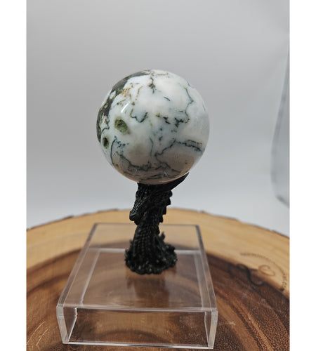 Tree Agate Sphere .45lb 53mm W/Dragon Stand