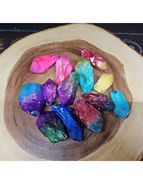 Load image into Gallery viewer, 1.80LB 13Pcs Rainbow Aqua Aura Quartz Crystal Cluster Points Titanium Coating
