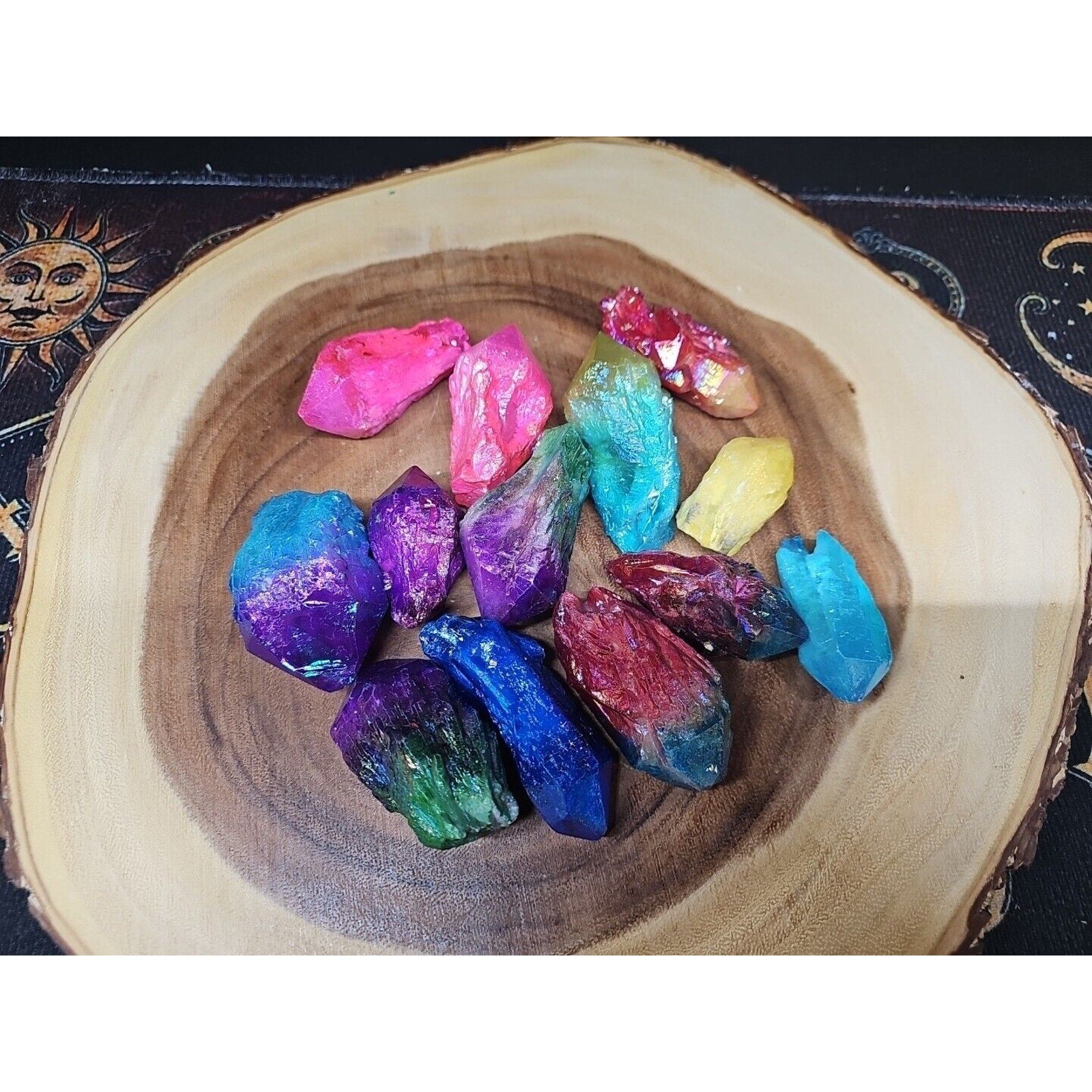 1.80LB 13Pcs Rainbow Aqua Aura Quartz Crystal Cluster Points Titanium Coating
