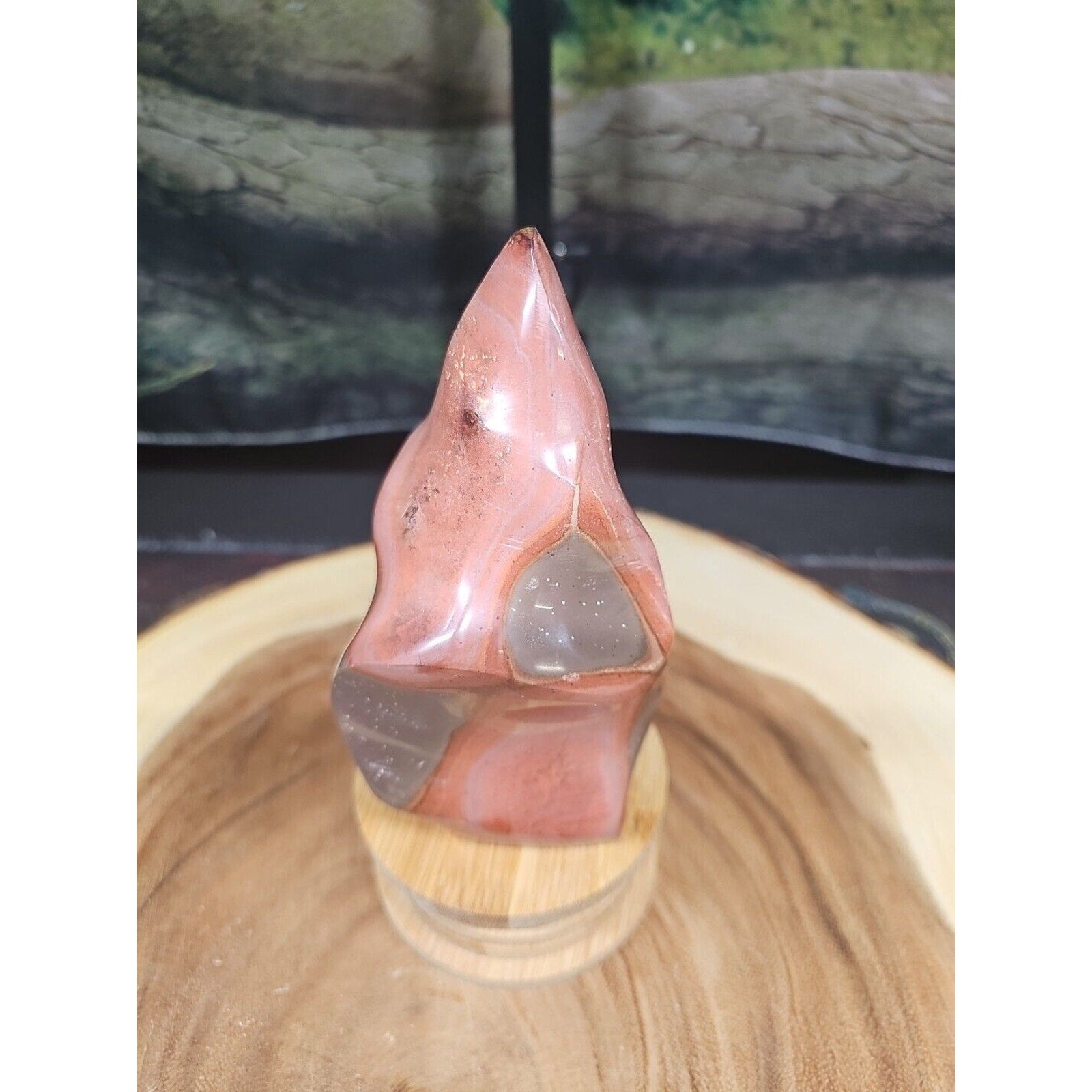1.25LB 1Pcs Natural Polychrome Ocean Jasper Crystal Flame Point Carved Healing