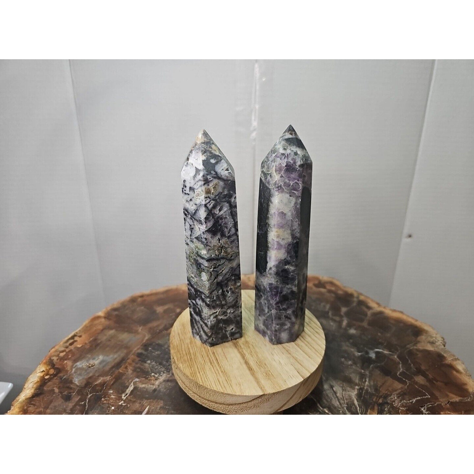 2Pcs Natural Purple Fluorite Quartz Crystal Point Tower Polished