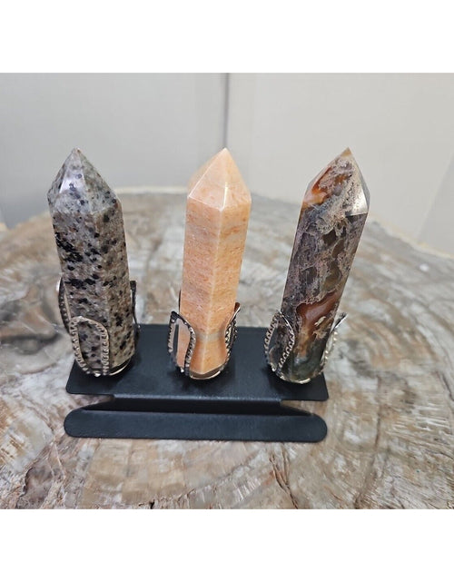 Load image into Gallery viewer, 313g 3Pcs A Set Of Natural Quartz Crystal Jasper Point Tower Polished W/STAND
