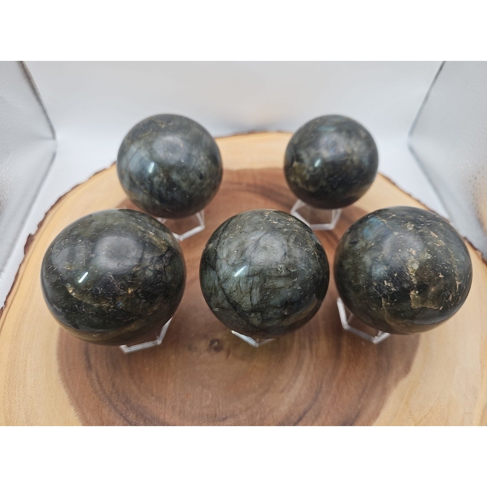 1LB 1Pcs Natural Rainbow Labradorite Crystal Sphere Ball Polished w/stand