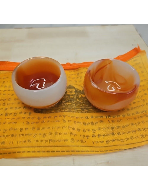 Load image into Gallery viewer, 2Pcs Manmade Art Agate Carnelian Quartz Crystal Tea Cup Carving Healing
